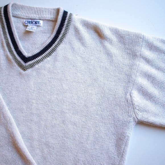 Vintage Cherokee Loose Fit Cream V-Neck Sweater Size XL - Picture 4 of 7